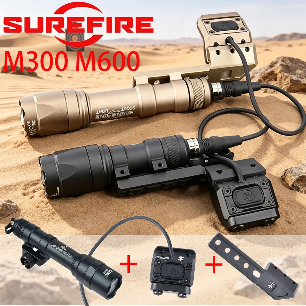 Support de rail décalé UNITY 20MM avec interrupteur pour lampe torche tactique Surefire M300 M600, interrupteur à pression pour la chasse, airsoft, 600 lumens