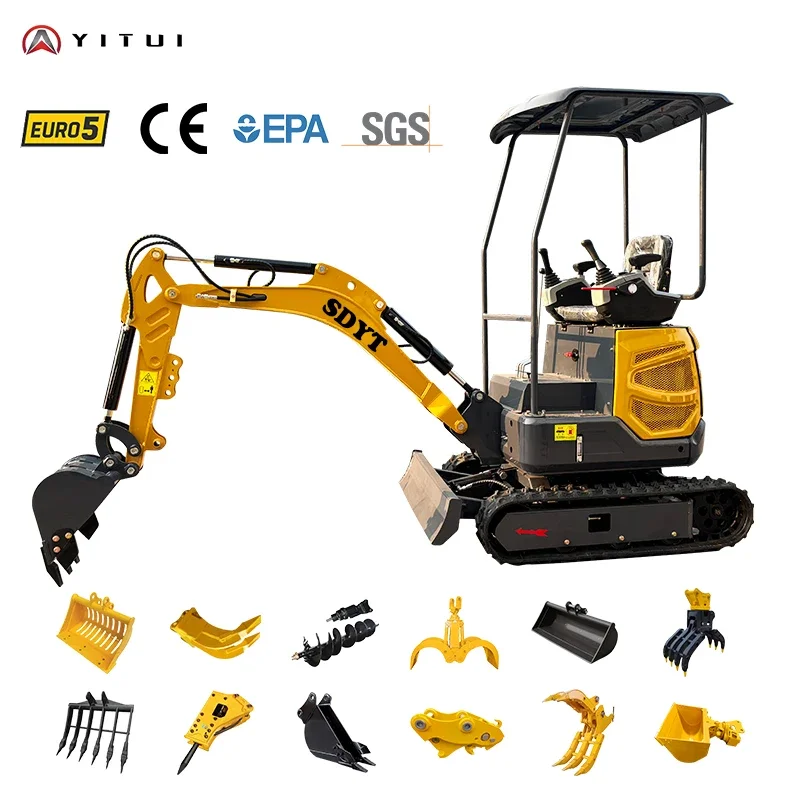 أحدث حفارة Yitui الصغيرة Ddp شحن Euro 5 Epa Kubota Engine 2ton حفار مدمج للحدائق والمزارع