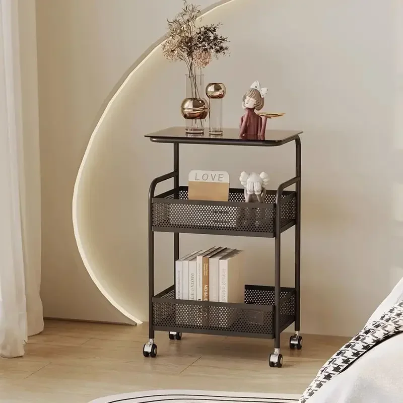 

Simple modern wrought iron bedside table narrow side home bedroom shelf mini creative movable storage