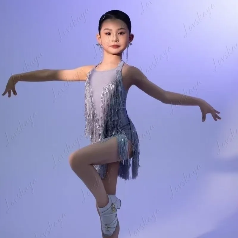 

Latin Dance Children's Dress Performance New Girls' Dance Tassel Sequin Practice Children's Performance Costume Costume