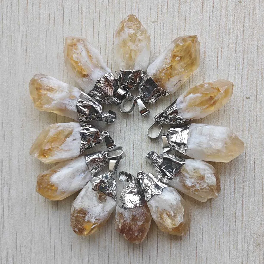 

Natural citrine yellow crystal Good quality Irregular pendants for jewelry accessories making free shipping Wholesale 12pcs/lot