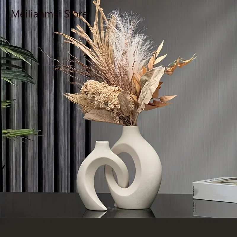 Hollow Nordic Modern Ceramic Vase Set of 2 for Modern Home Decor Modern Hollow Vases for Living Room