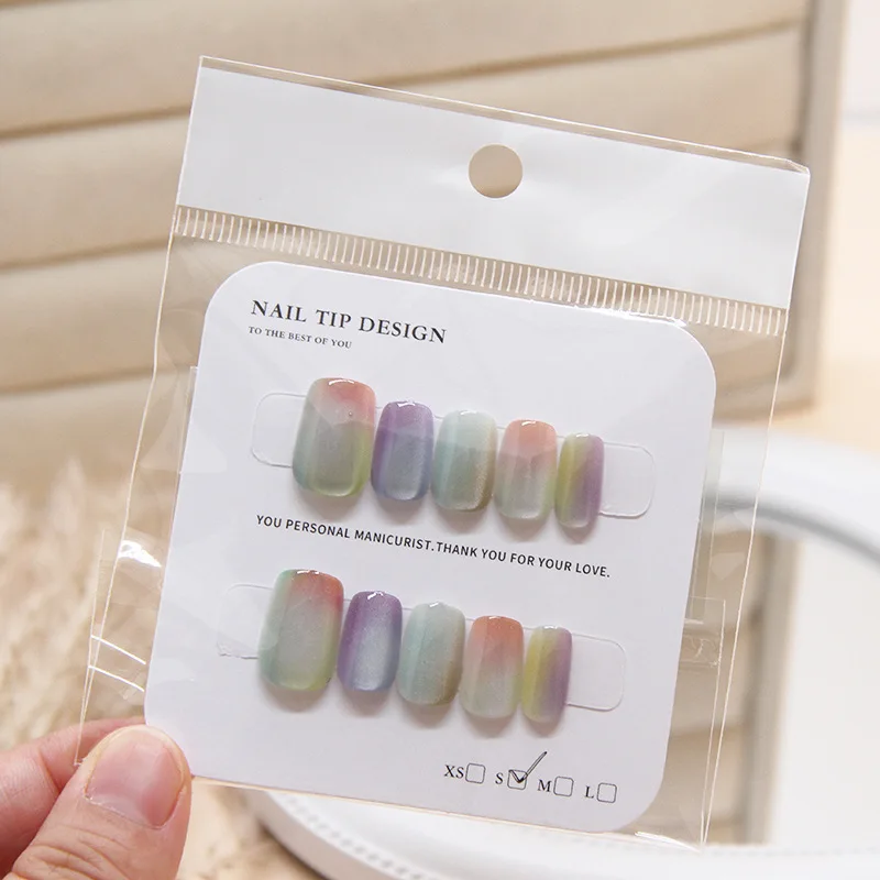 10 pezzi moda donna chic multicolore occhio di gatto primavera indossare su patch per unghie staccabile patch per unghie tintura patch per unghie trasparente patch per unghie