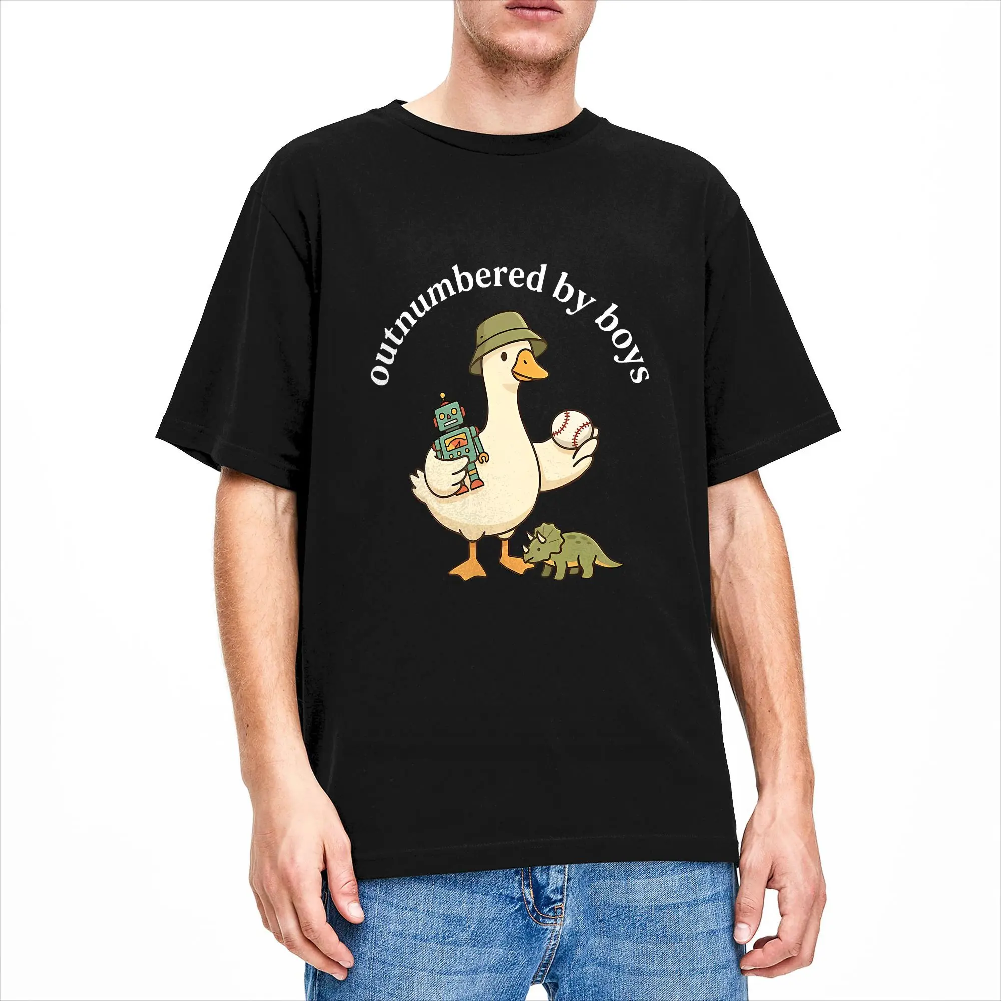 Outnumbered By Boys Funny Mom Goose T-Shirt Men's  Vintage T-Shirts Summer Round Neck Hip Hop Tees Dropshipping Big Size Clothes
