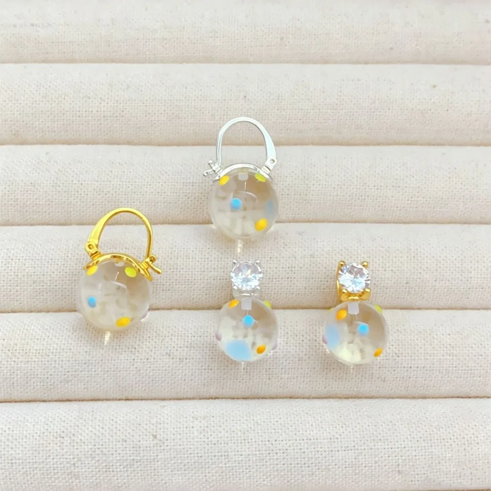 

Fashion Simple Transparent Glass Ball Beads Sweet Sugar Color Dripping Oil Temperament Cubic Zircon Commuting Versatile Earrings
