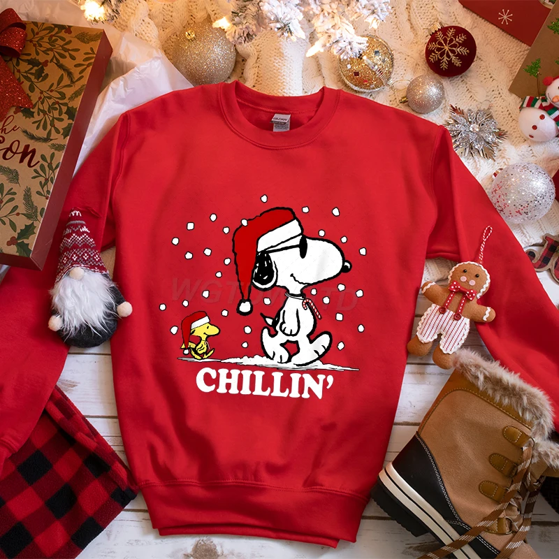 متعة عيد الميلاد الكلب Chillin البلوز أزياء النساء الرجال عيد ميلاد سعيد طويلة الأكمام البلوز زوجين السنة الجديدة الكرتون بلوزات #1