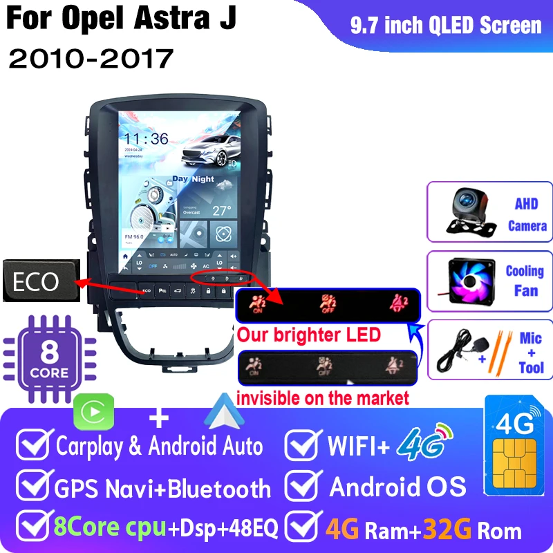 ZOYOSKII Autoradio Android voor Opel Astra J Vauxhall Holden Cascada 2009-2018 Multimedia Scherm GPS Navigatie Auto Carplay ECO