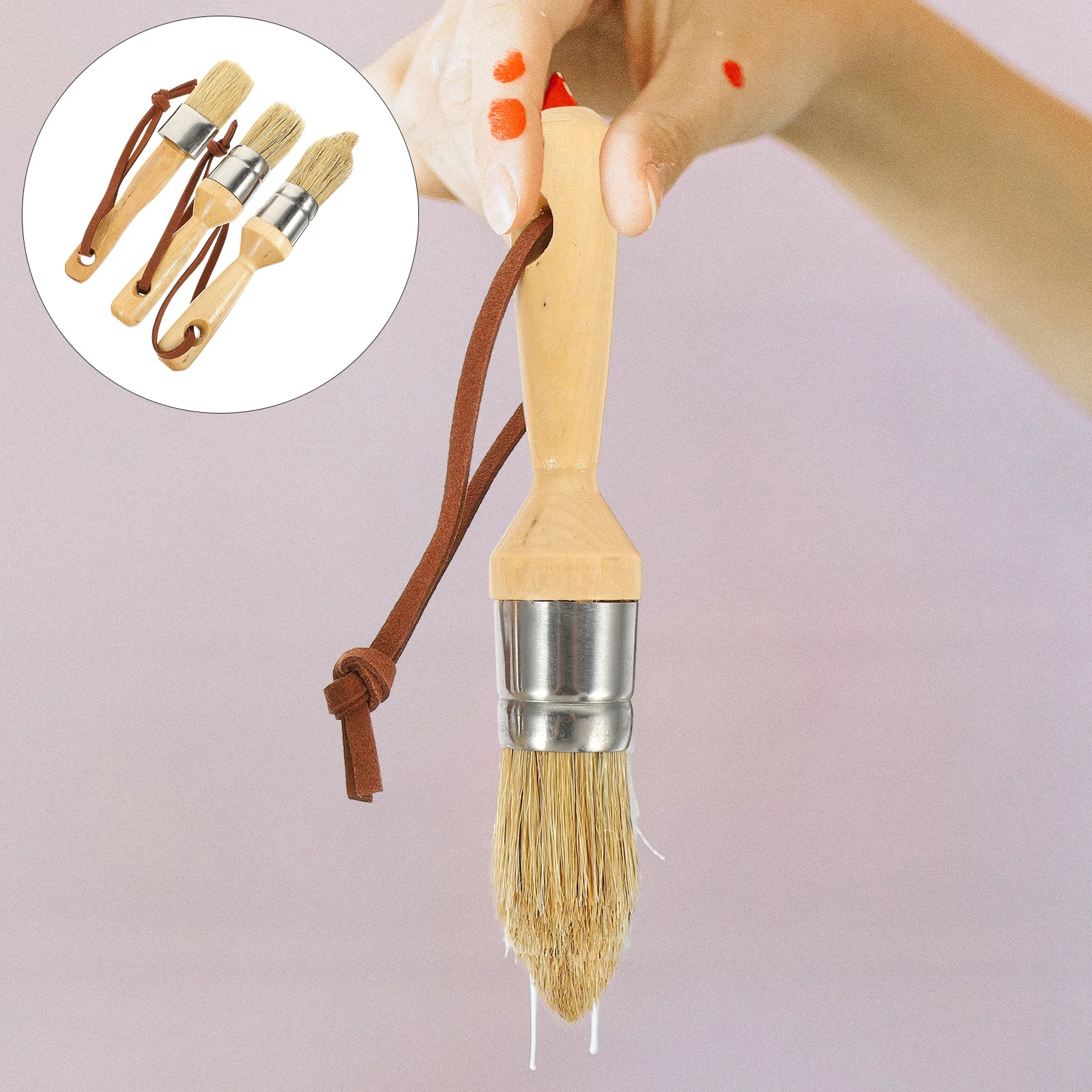 3Pcs Wooden Bristle Paint Brushes Multi-Size Ergonomic Handle Household Painting Tools Suitable for Chalk Milk Latex