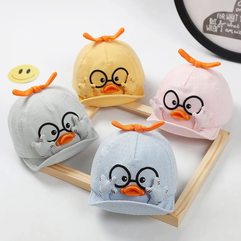

2 Summer Children's Mesh Baseball Caps, Cute Cartoon Duck Cotton Hats for Babies, Outdoor Sun Hats, 1-10 Months