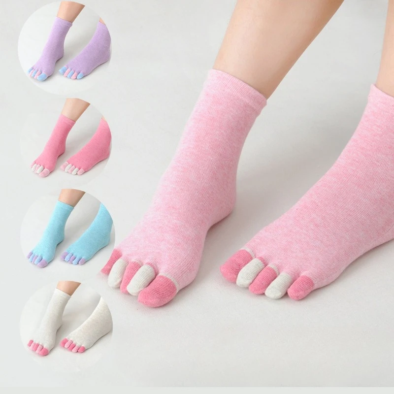 12 pairs Fashion women's split toe socks spring autumn comfortable five finger socks short tube socks simple mid tube socks