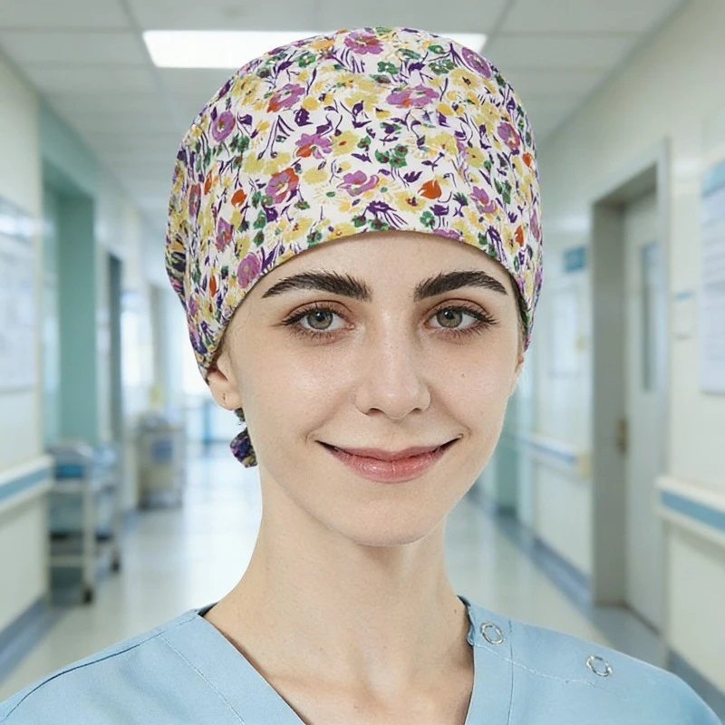 Printed Nurse Hat, Pure Cotton Breathable Doctor Hat, Pet Hospital Anesthesia Department, Intensive Care Unit Work Hat