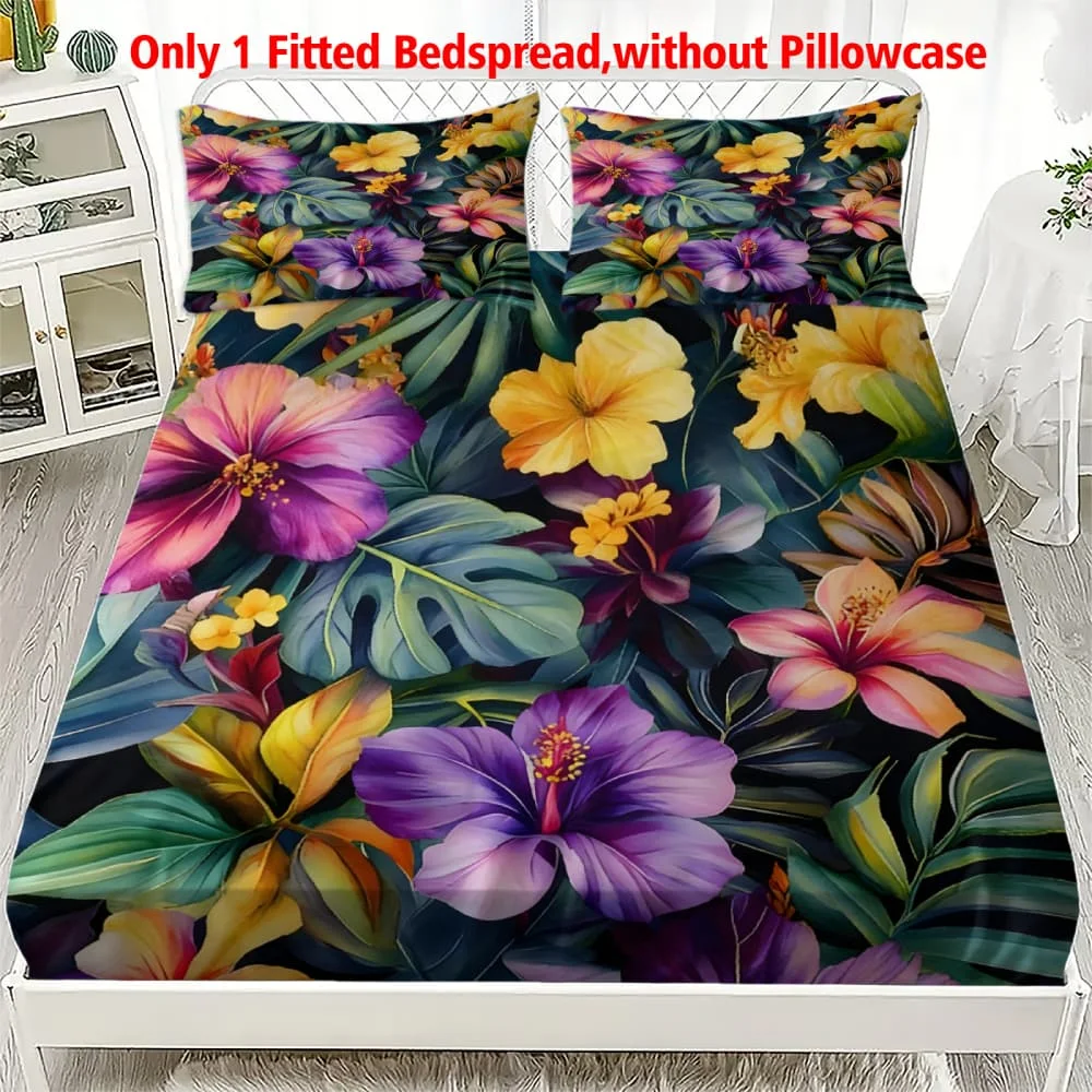 1 Stück Lebendiges Tropisches Hibiskus- & Monstera-Spannbettlaken mit Tiefen Taschen und Elastischem Matratzenbezug für Einzel-, Doppel-, Queen- und King-Size-Betten, Schlafzimmer-Dekoration