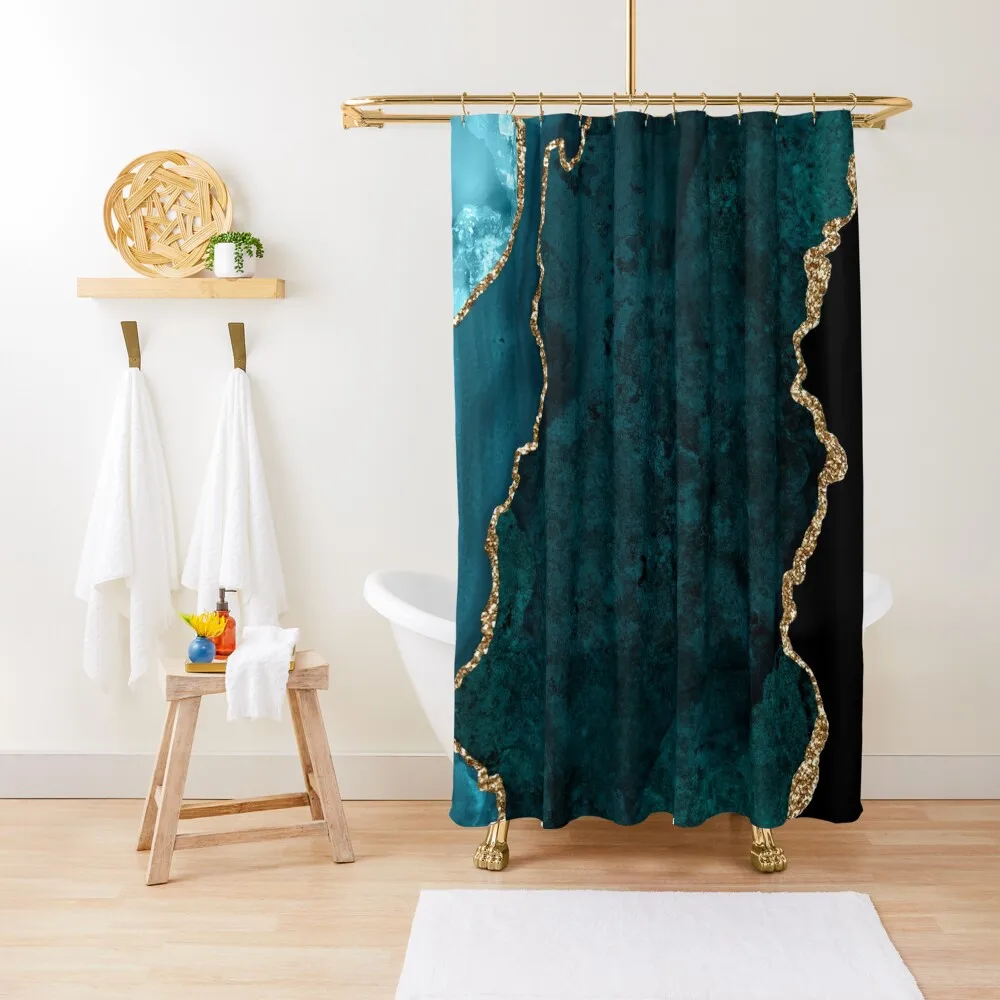 

Watercolor Agate in Teal Green and Turquoise with Glitter Veins Shower Curtain Shower For Bathroom Bathroom Deco Curtain