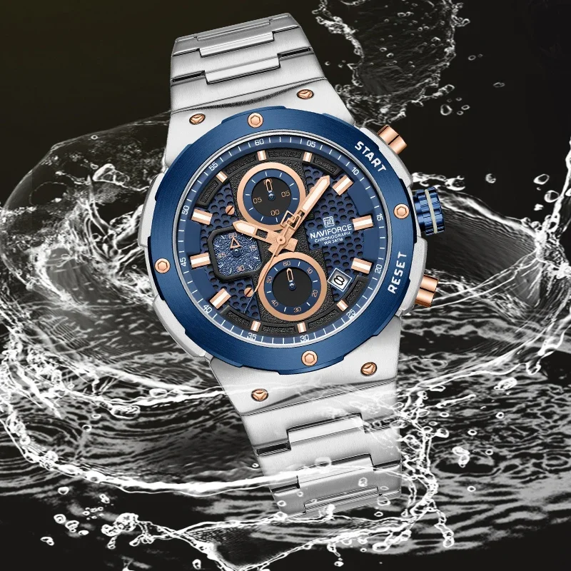 Nuovo stile NAVIFORCE cinturino in acciaio inossidabile da uomo cronografo orologio casual selvaggio impermeabile per uomo sportivo orologio da polso maschile al quarzo