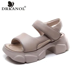 DRKANOL 2024 Handmade Sandals Women Summer Shoes Fashion Thick High Heel Chunky Platform Genuine Leather Open Toe Casual Sandals