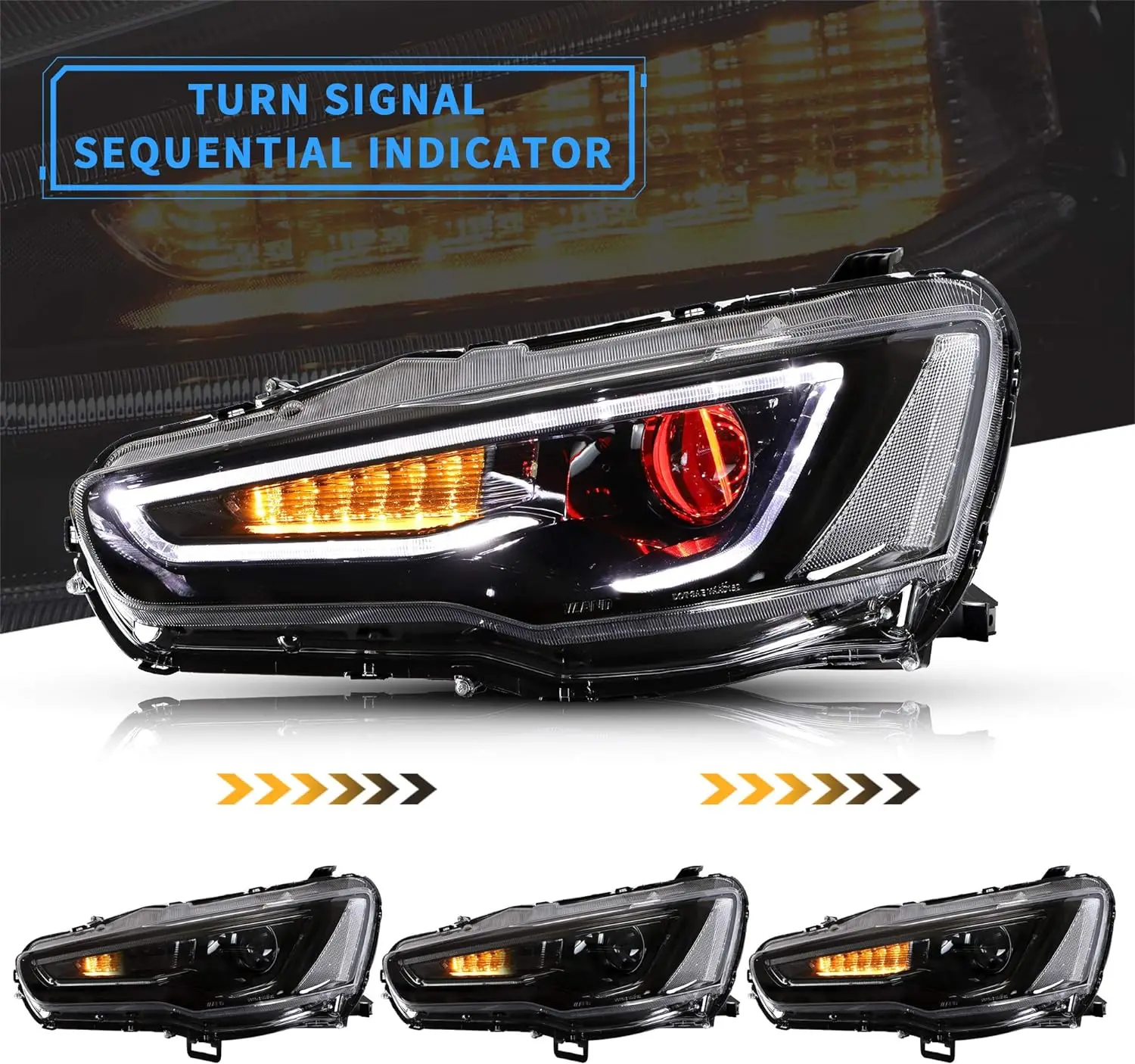 LED Headlights Assembly for Mitsubishi Lancer & EVO X 2008 - 2020 With LED DRL Start UP Animation LED Sequential Turn Signal