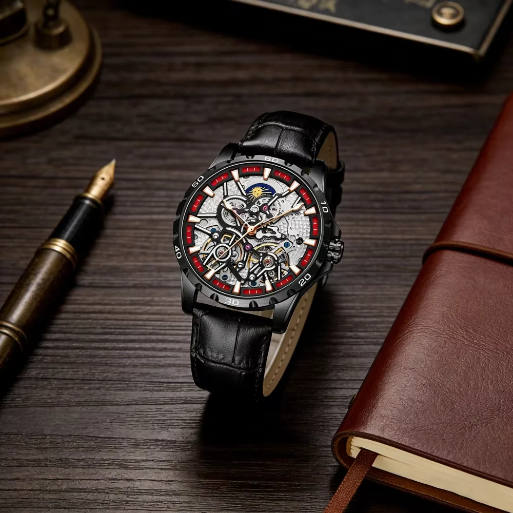 2026 New AILANG 8826-3 Double Domed Crystal Tourbillon Moon Phase Watch Mechanical Watch Luminous Waterproof Fashion Wristwatch