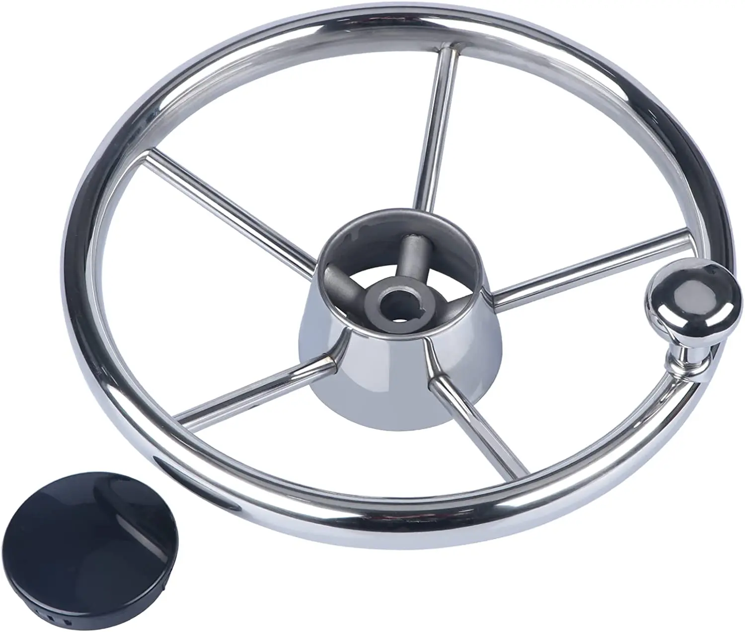 11 Inch Stainless Steel Steering Wheel  Mirror Polished 5 Spoke Destroyer with Control Knob For Boat Yacht Marine Accessories