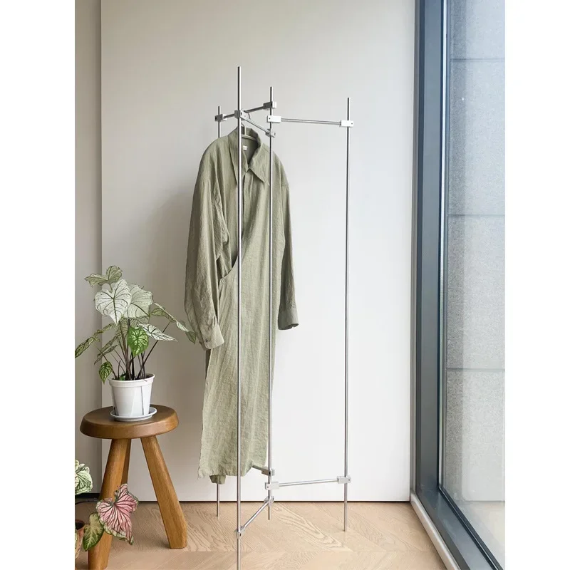 Nordic living room bedroom household hanger porch clothes storage rack optical axis coat rack floor-to-ceiling stainless steel