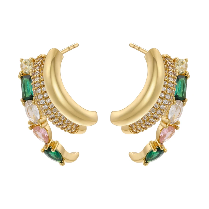 ZHUKOU multi layers stones stud earrings for women Brass cubic zirconia small hoop earrings Innovative jewelry wholesale VE1189