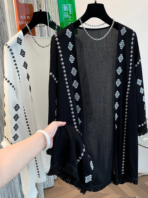 

Новый летний кардиган больших размеров в этническом стиле с вышивкой и бахромой, женская верхняя одежда, защита от солнца, кондиционер irt J...