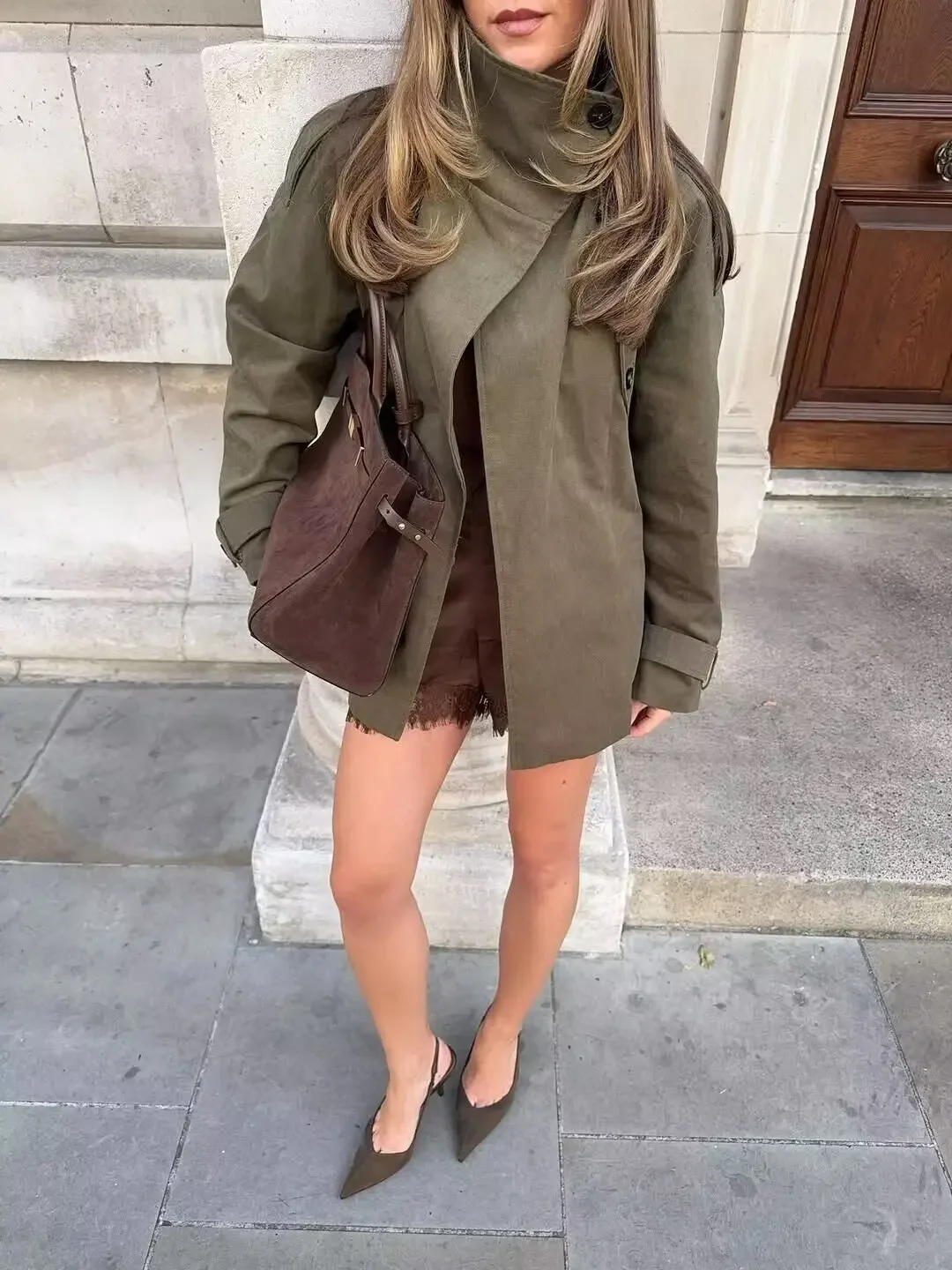 

Элегантные женские шикарные плащи с поясом, осень-зима 2024, свободные повседневные куртки с воротником-стойкой, модная уличная верхняя одежда с карманами