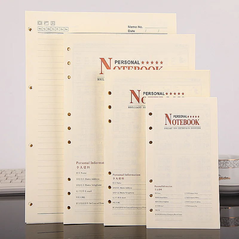 루즈 리프 노트북 리필 100 시트, 내부 리필 종이 그리드 북, 데일리 위클리 아젠다 플래너 코넬 문구, A5, A6, A4, B5 