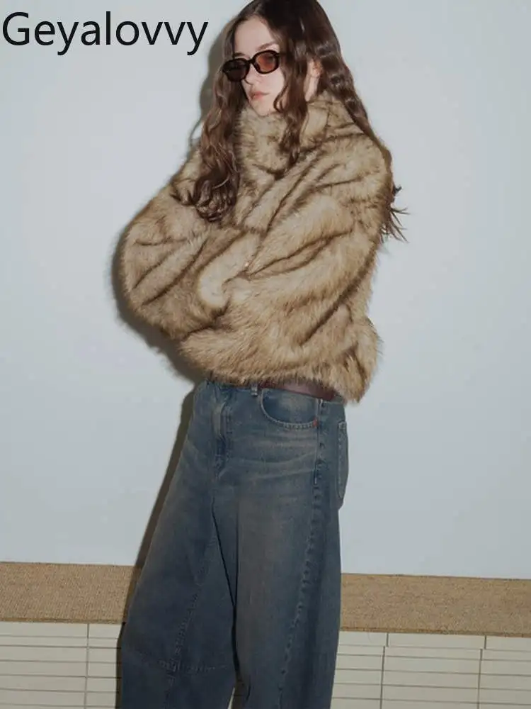 Jaquetas quentes de inverno para mulheres casual elegante high-end gola gancho pele do falso macio retro senhoras casacos femme 2025 novo