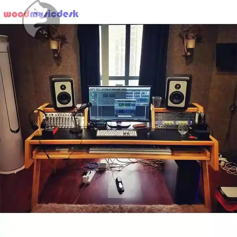 Solid Wood Music Production Desk MIDI Keyboard Stand Recording Studio Electric Piano Mixing Table