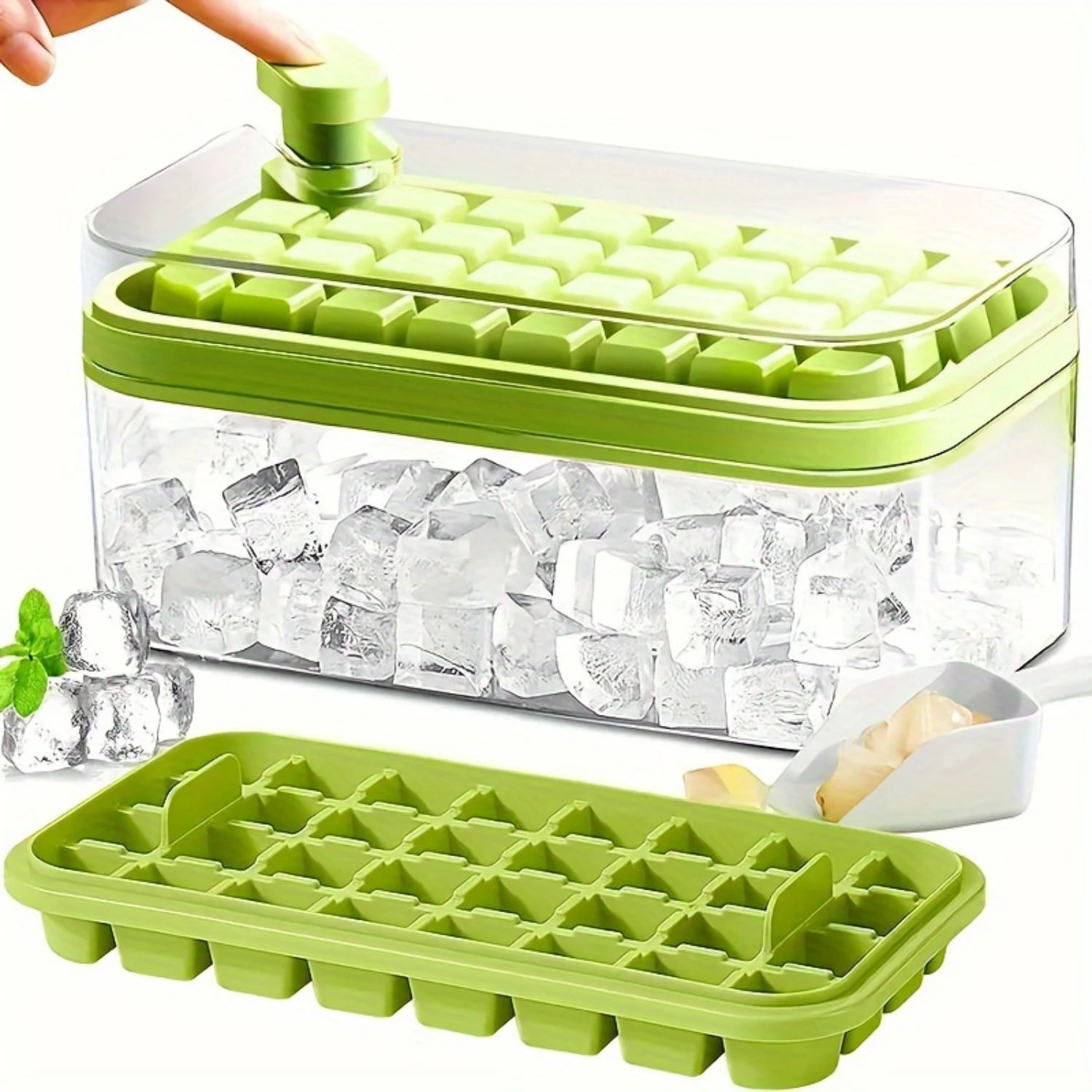 

Set, Silicone Ice Cube Tray With Lid And Bin, One-Press Release Design, Easy Demold Ice Maker Mold For DIY, Kitchen Tools And A