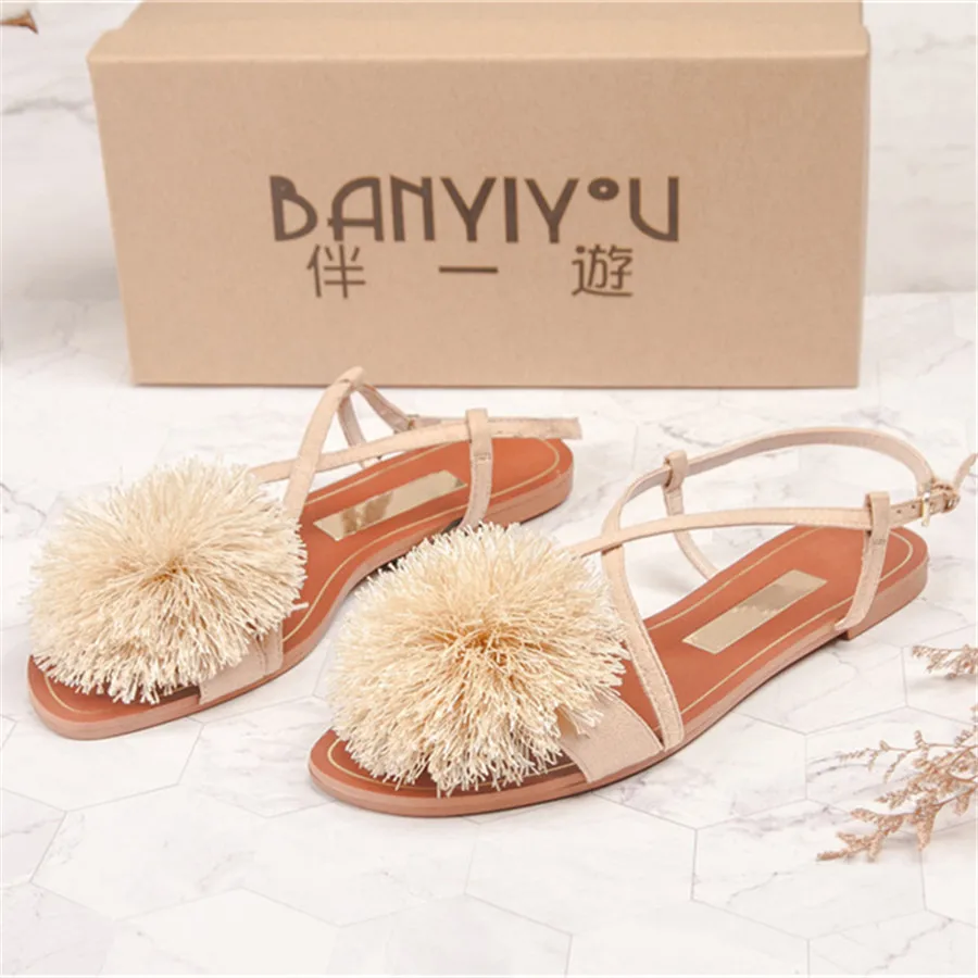 

Fashion Fringed Women Sandals Casual Flats Ladies Summer Beach Shoes Cross-tied Tassels Gladiator Sandal Outdoor Slippers