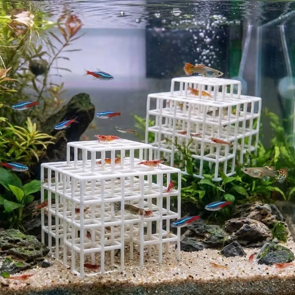 3D Printed Aquarium Cave Ornament Hollowed-out Design Grid Multi-level Betta Shelter Cave Multi-level Structure Natural Look