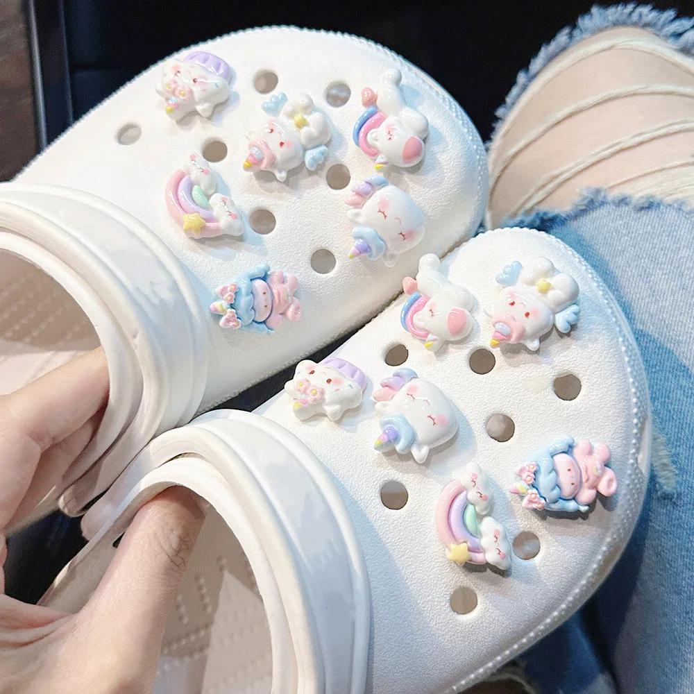 Lovely Cartoon Rainbow Pony Hole Shoe Charms Decorations Cute Unicorn Baby Shoes Buckle DIY 3D Hole Shoe Accessories