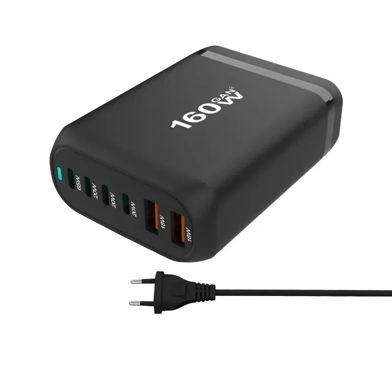 

160W Gan Fast Charge 3.0 USB Type C Fast Charger Mobile 6-port USB Type C PD Charger Convenient To Carry Tablet Charger