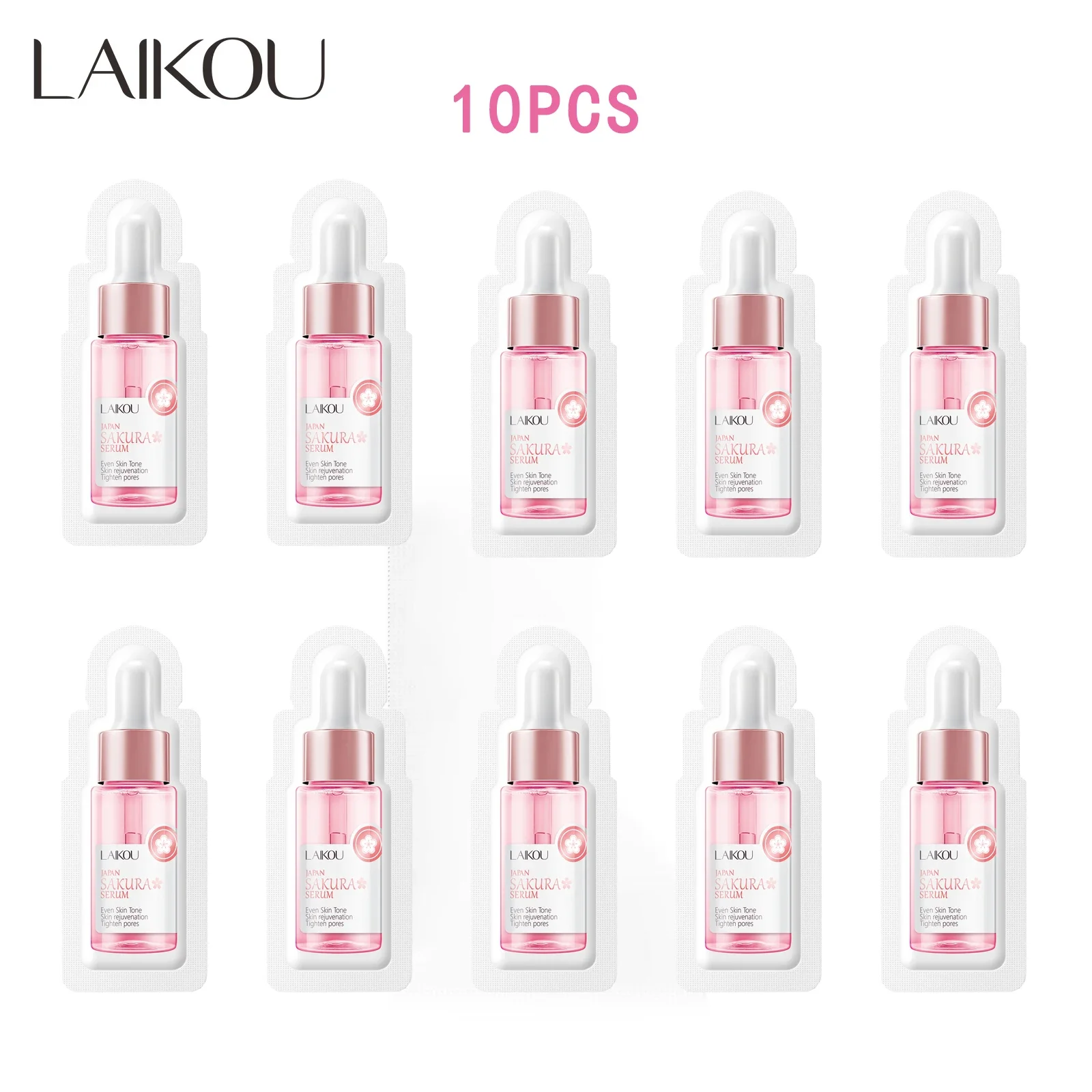 10pcs Moisturizing Sakura Face Seurm Essence Hyaluronic Acid Moisturizing Skin Nourishing Serum Skin Care 1ml Travel Size