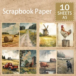 10 Sheets A5 Size Farm Windmill Cattle And Sheep Pick Up Background Vintage Grunge Journal Planning Scrapbooking