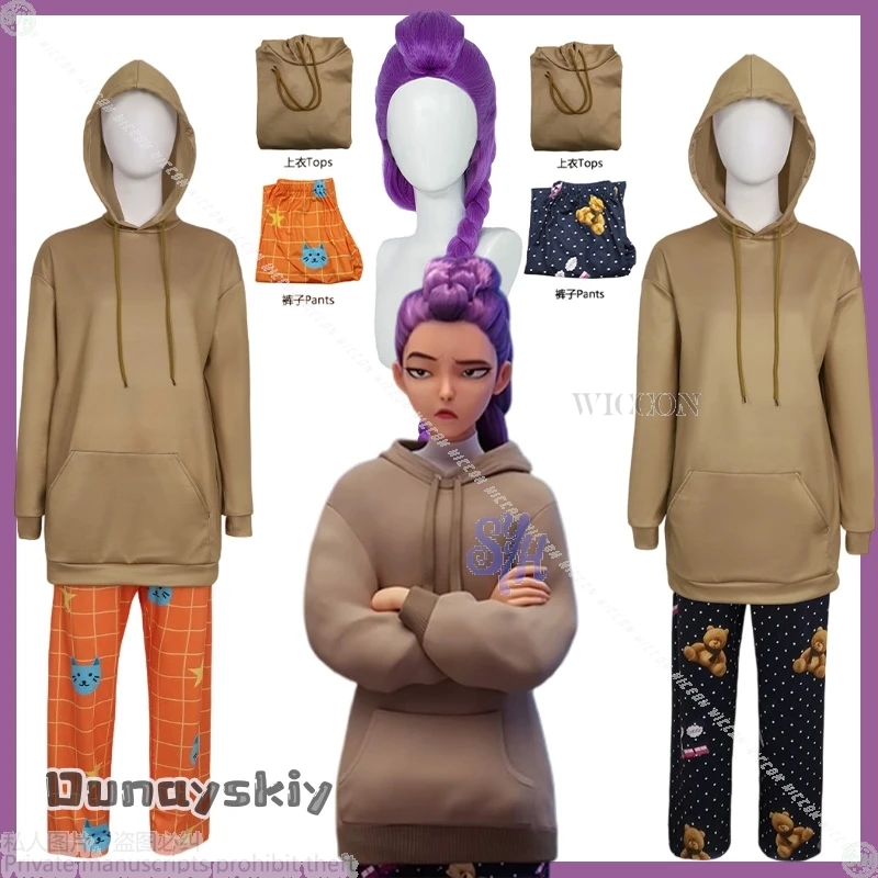 

Kpop Demon Huntrix Rumi Аниме Kawaii Пижамы для взрослых и детей Косплей {Amanda Cos} Коричневый свитшот с рисунком медведя Длинные штаны