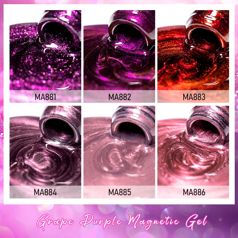 7 مللي العنب الأرجواني الأحمر القط المغناطيسي هلام مسمار البولندية هلام الزجاج حبة تأثير شبه دائمة الورنيش نقع قبالة مسمار الفن UV هلام