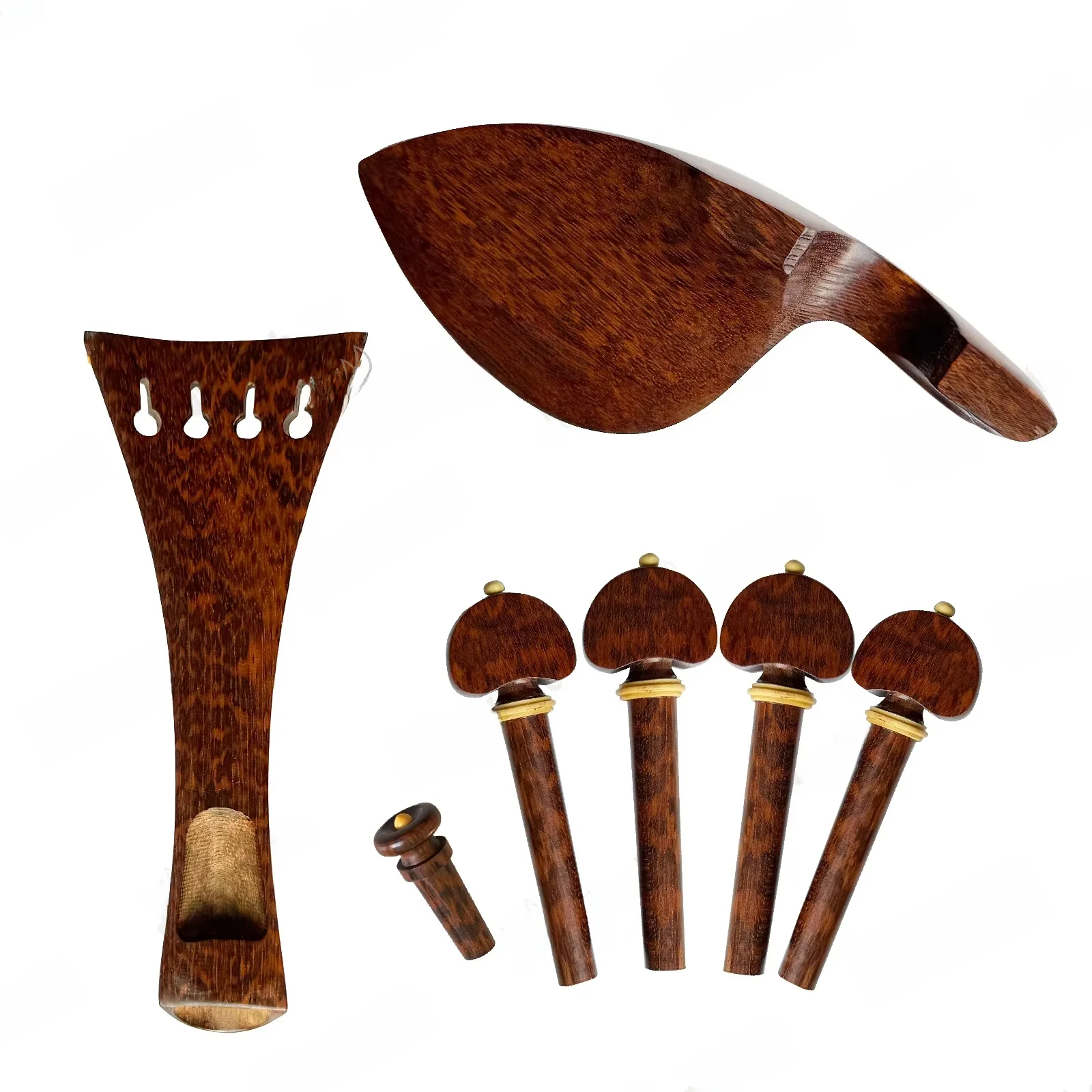 1 Set 4/4 Violin Snakewood Letterwood Accessories Kit, Tailpiece,Tuning Pegs,Endpin, Chin Rest, Fiddle Replacement Fittings Part
