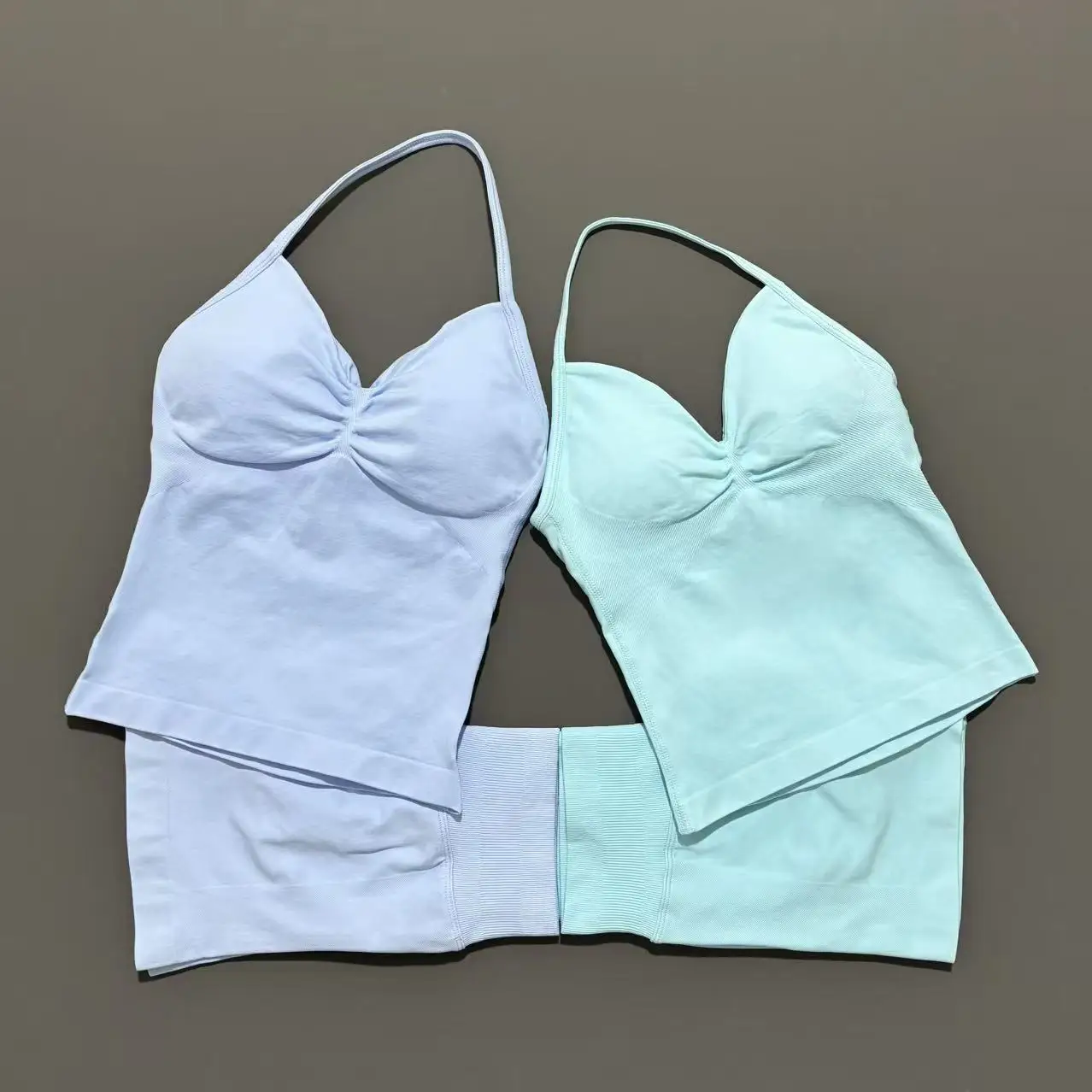 2 قطعة الرياضة اليوغا مجموعة المرأة سلس اليوغا تانك مع منصات قابلة للإزالة أعلى قطب بعقب تجريب طماق دعوى رياضة مجموعات رياضية #6