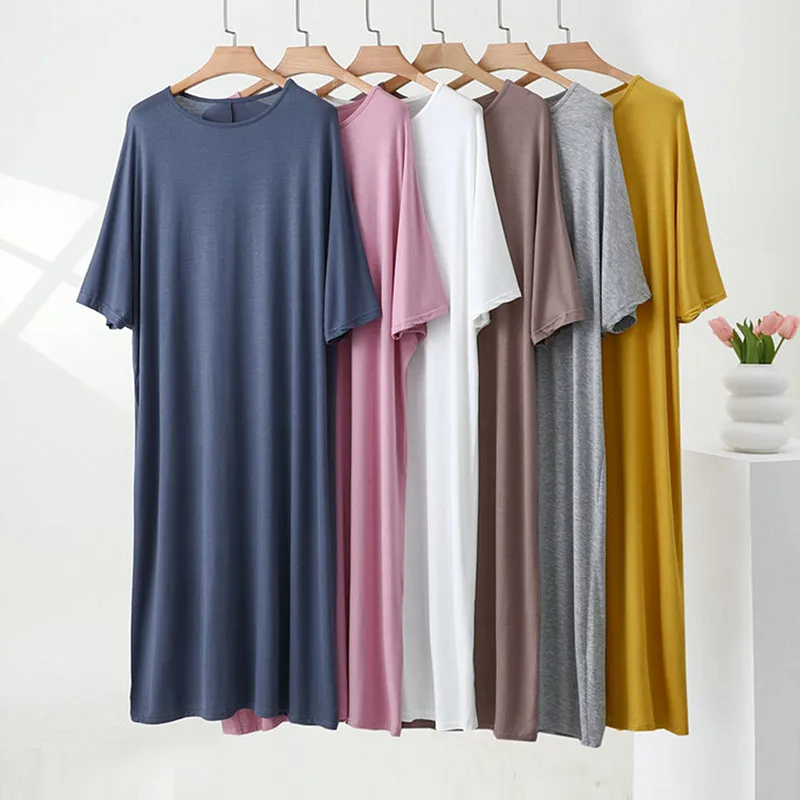 Women's Sleep Shirts New Modal Sleepwear Dress Short Sleeve Summer Nightdress Lounge Home Wear Nightgowns Female Nightshirt