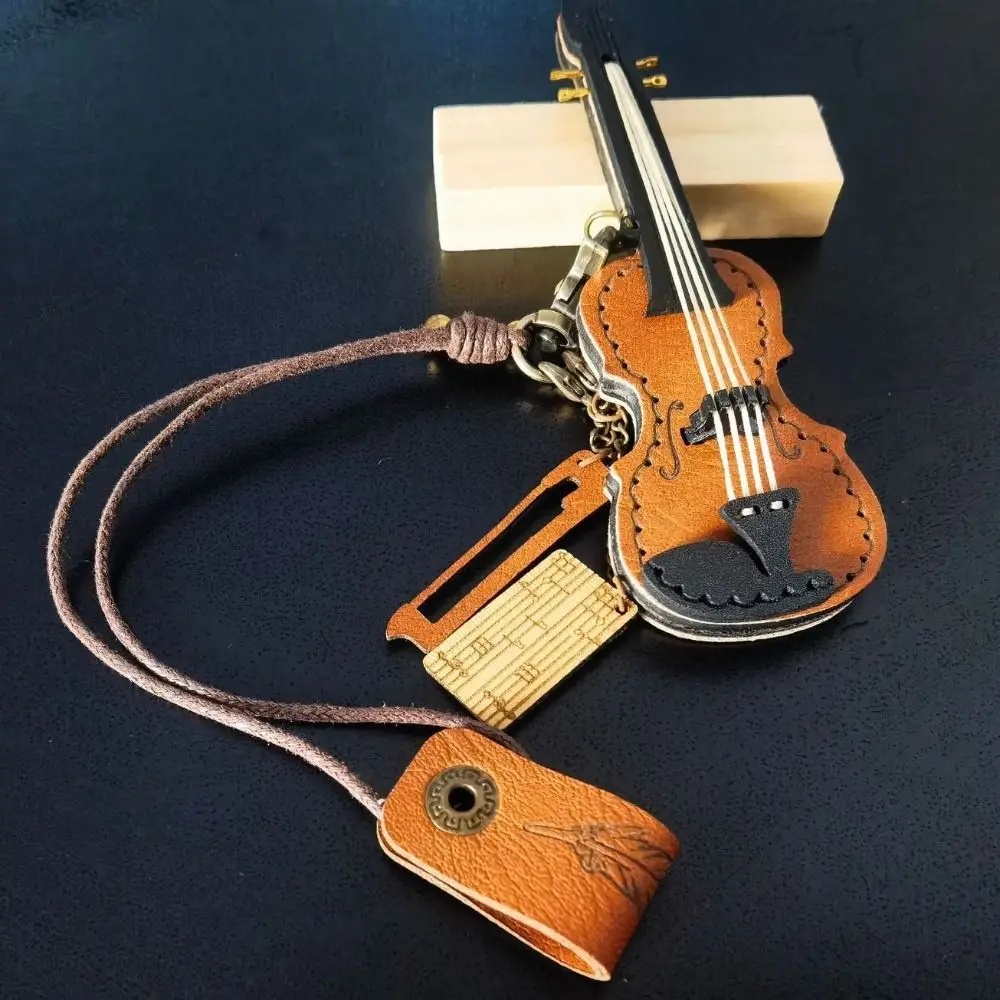 Fashion Leather Violin Keychain Crafted Exquisite Mini Violin Pendant Musical Instrument Backpack Hanging Bag Pendant Musician