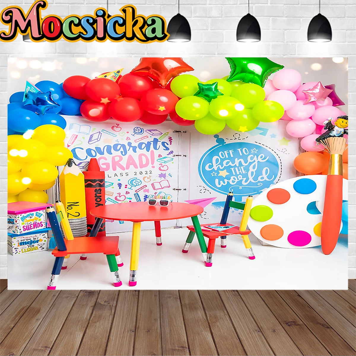 Kindergarten Graduating Class Baby Kid Birthday Party Decor Background Cartoon Table Balloon Painting Brush Backdrop Studio Prop