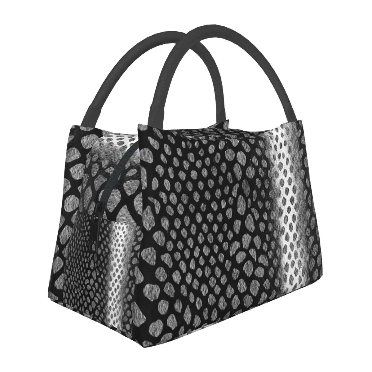 תיקי ארוחת צהריים מבודדים בצבע עור נחש מים, גרסה שחורה, תיק בנטו עמיד למים לארוחת צהריים, תיק פיקניק תרמי לעבודה לנשים