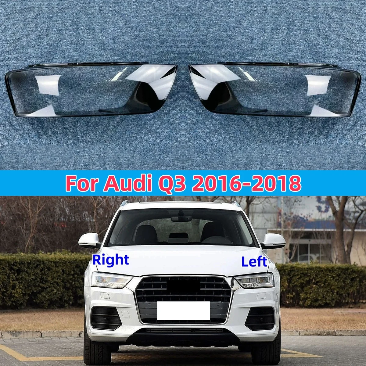 

For Audi Q3 2016 2017 2018 Car Front Headlights Glass Lens Cover Headlights Glass Lamp Replacement Parts Shell