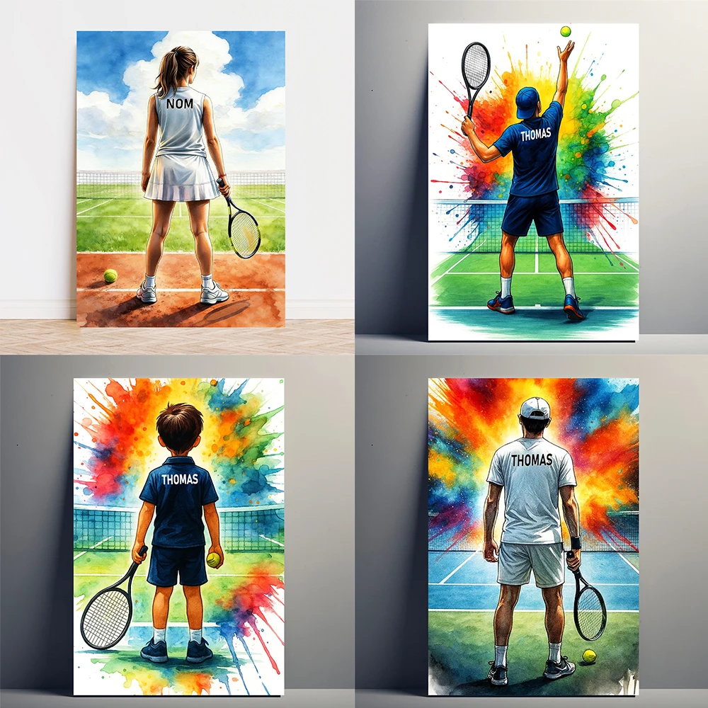 

Personalized Tennis Poster with Name Prints Custom Girls Sports Player Poster Men's Sports Art Decoration Canvas Painting