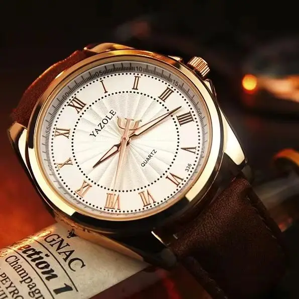 Men Quartz Watch Roman Numeral White Dial Brown Leather Strap Luminous Business Retro Dress Wristwatch Men Gift-336