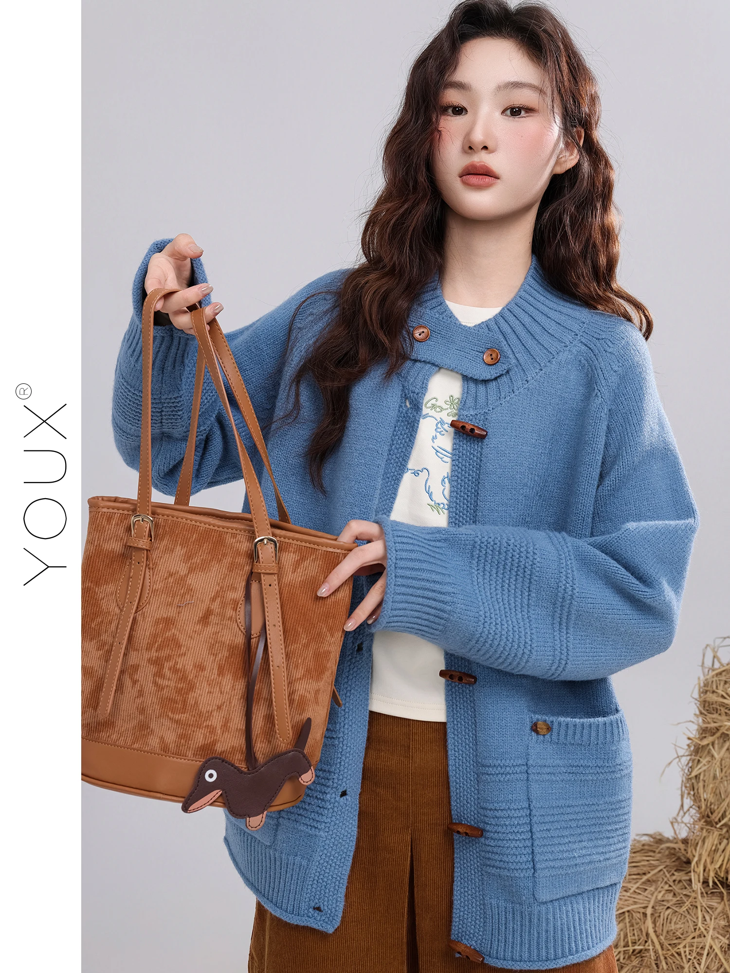 

Blue Casual Loose Winter Sweater Women's Faion Commute Sle Button up Stand Collar Long Sve Cardigan by Another Lane