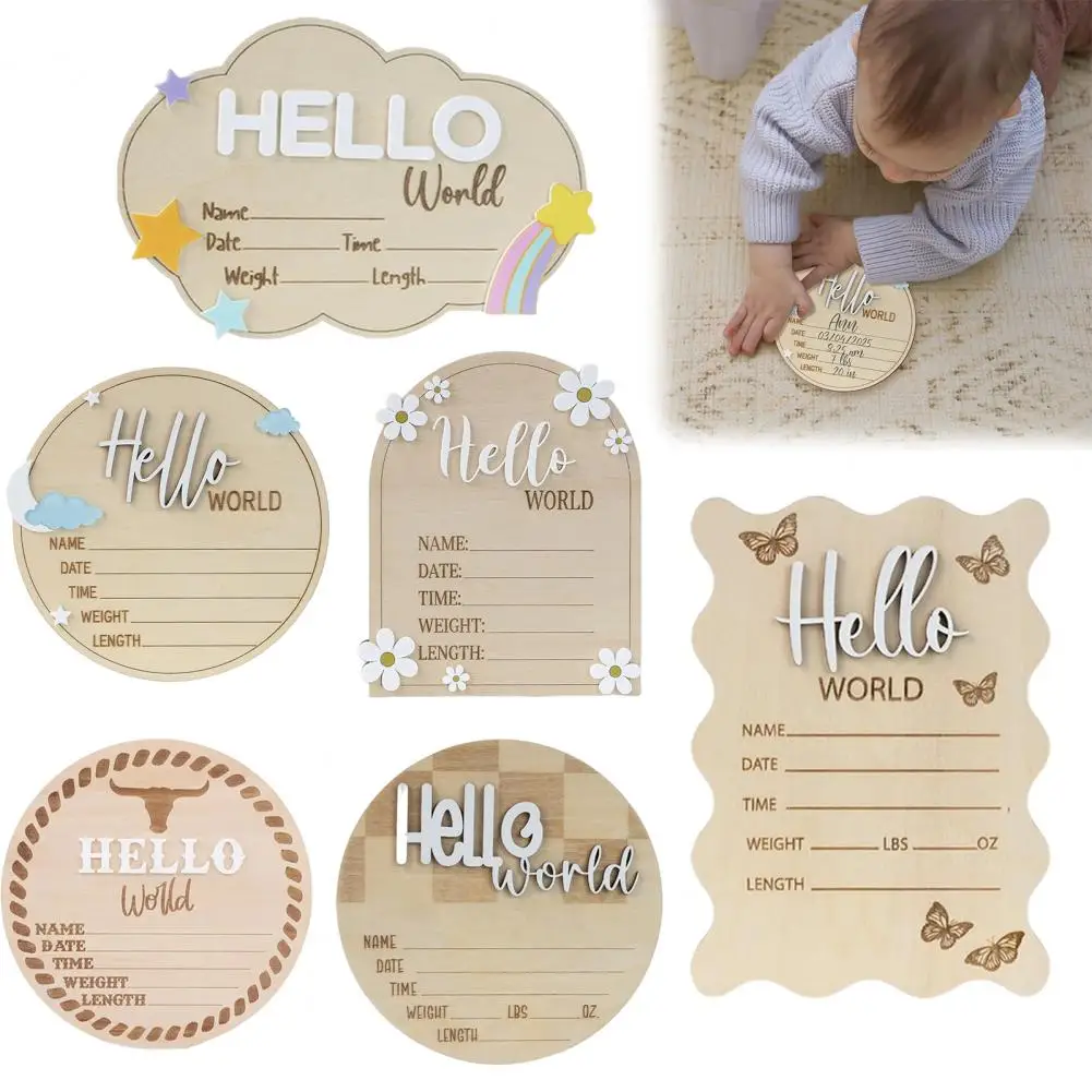 Baby Announcement Sign Hello World Newborn Sign Wooden Birth Announcement Sign Keepsake Baby Shower Gift for Nursery Decor