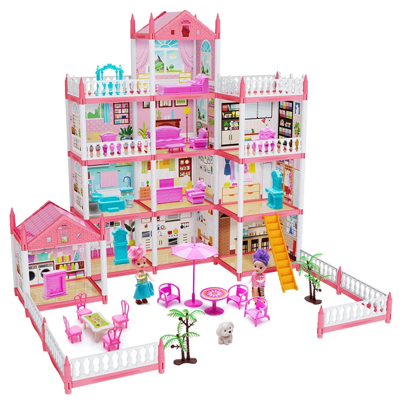 DIY 3D Dollhouse Princess Castle Villa Toy House with Furniture 4 Floors 11 Rooms Miniature Assembly Playset Girl Gift
